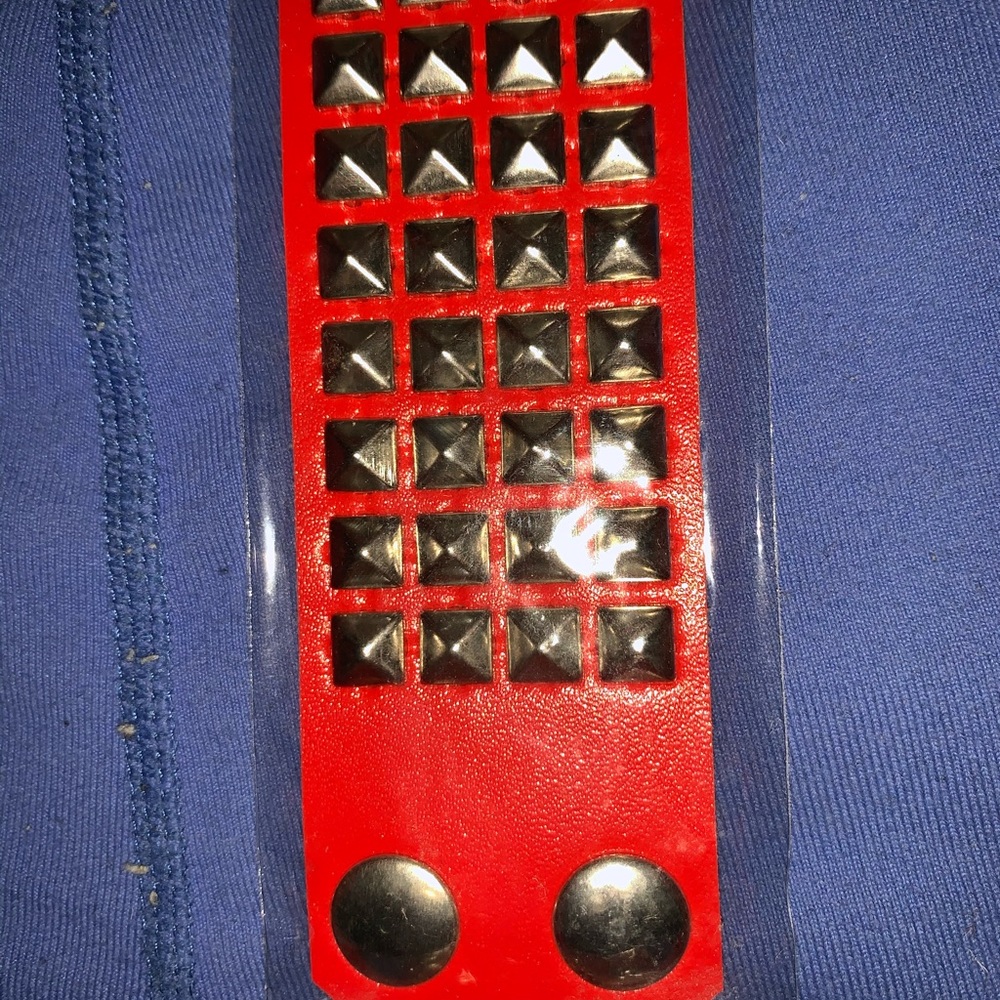Red Leather Studded Bracelet - Picture 4 of 6